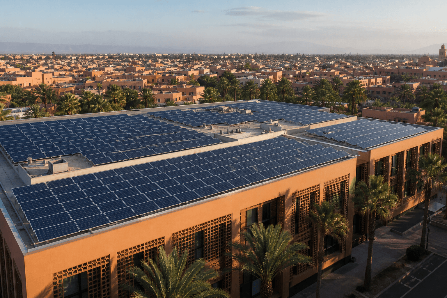 Toiture solaire sur un bâtiment d’entreprise à Marrakech